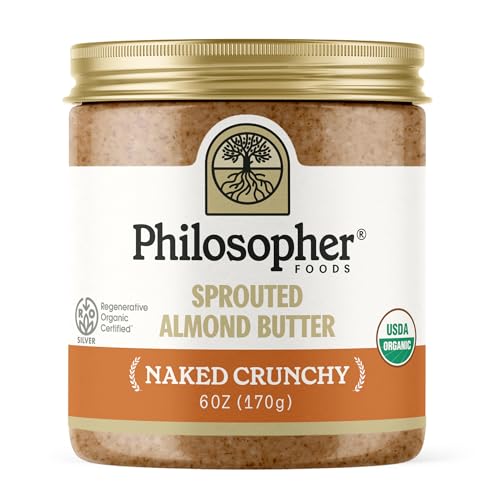 Philosopher Foods Organic Sprouted Naked Crunchy Almond Butter, Case of 6, 6 Oz