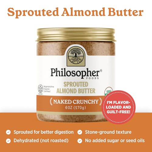 Philosopher Foods Organic Sprouted Naked Crunchy Almond Butter, Case of 6, 6 Oz
