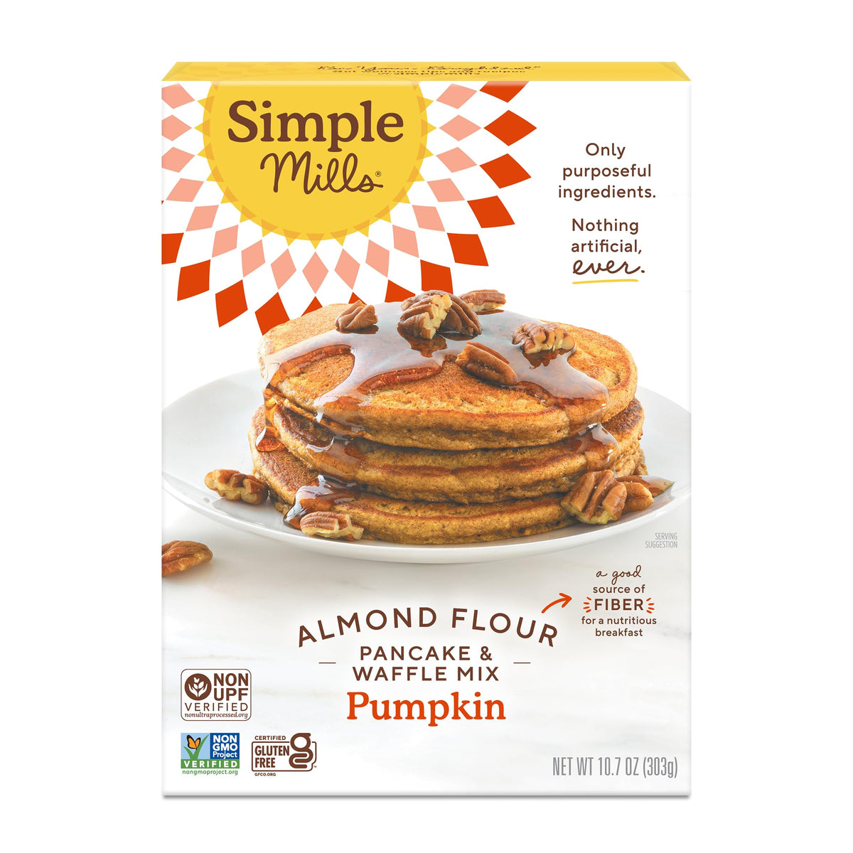 Simple Mills Pumpkin Almond Flour Pancake and Waffle Mix, Case of 6, 10.7 oz