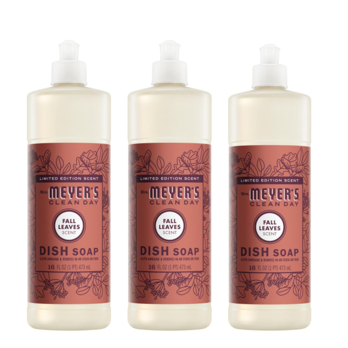 Mrs. Meyer's Clean Day Fall Leaves Liquid Dish Soap, Case of 6, 16 fl oz