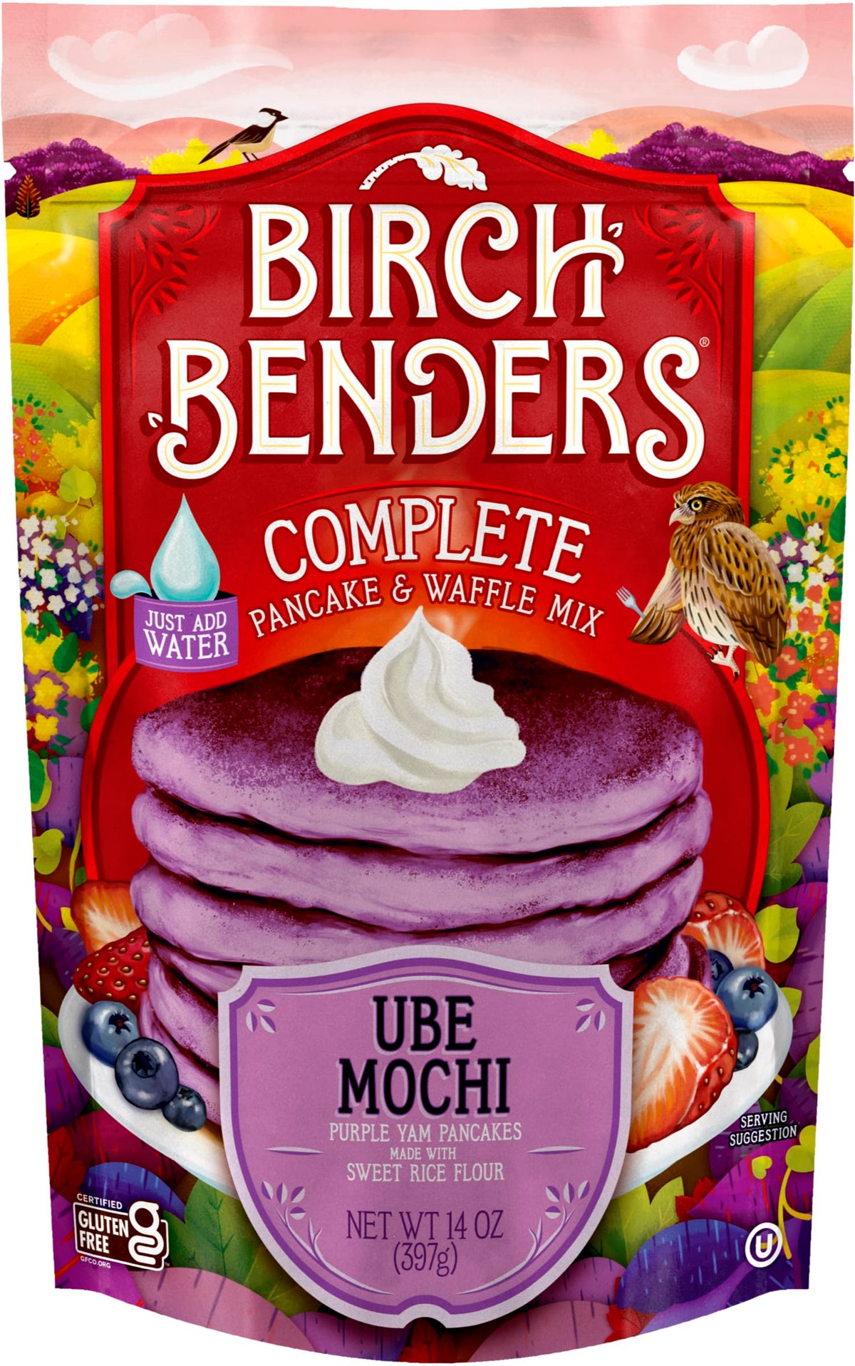 Birch Benders Ube Mochi Pancake and Waffle Mix, Case of 6, 14 Ounce Pouches