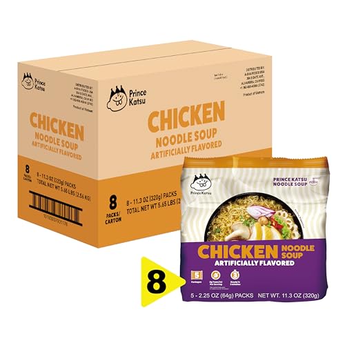 A-Sha Foods Chicken Ramen Noodle Soup Packs, Case of 8, 5 Pack, 11.3 Ounce Packs