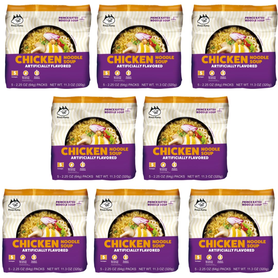 A-Sha Foods Chicken Ramen Noodle Soup Packs, Case of 8, 5 Pack, 11.3 Ounce Packs