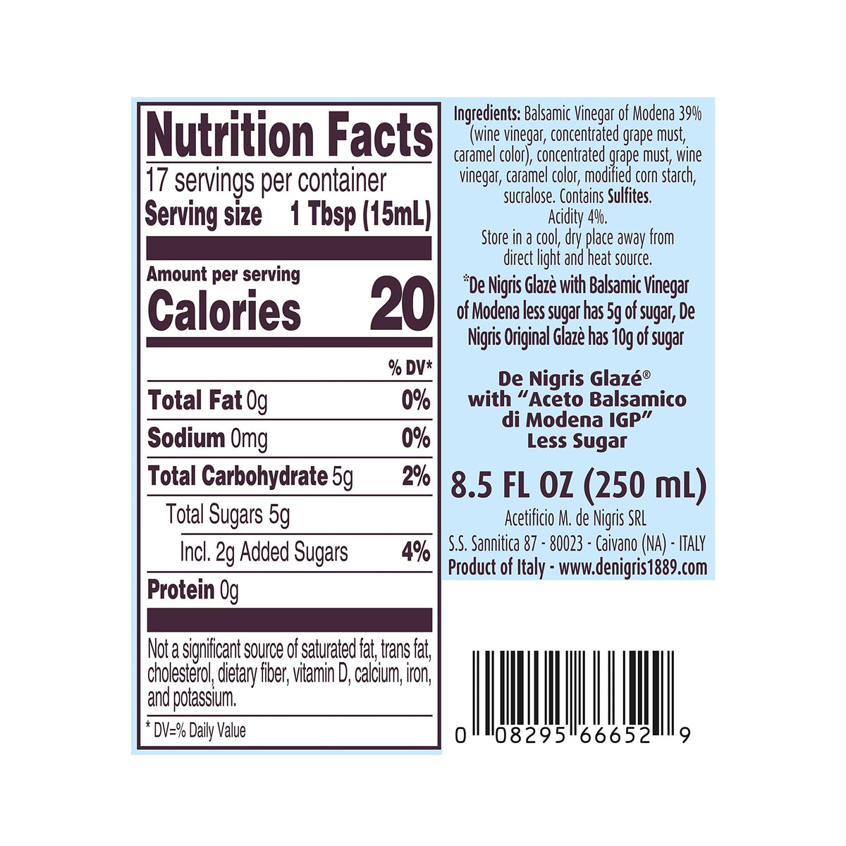 De Nigris Balsamic Vinegar Glaze, Case of 6, 8.5 fl oz