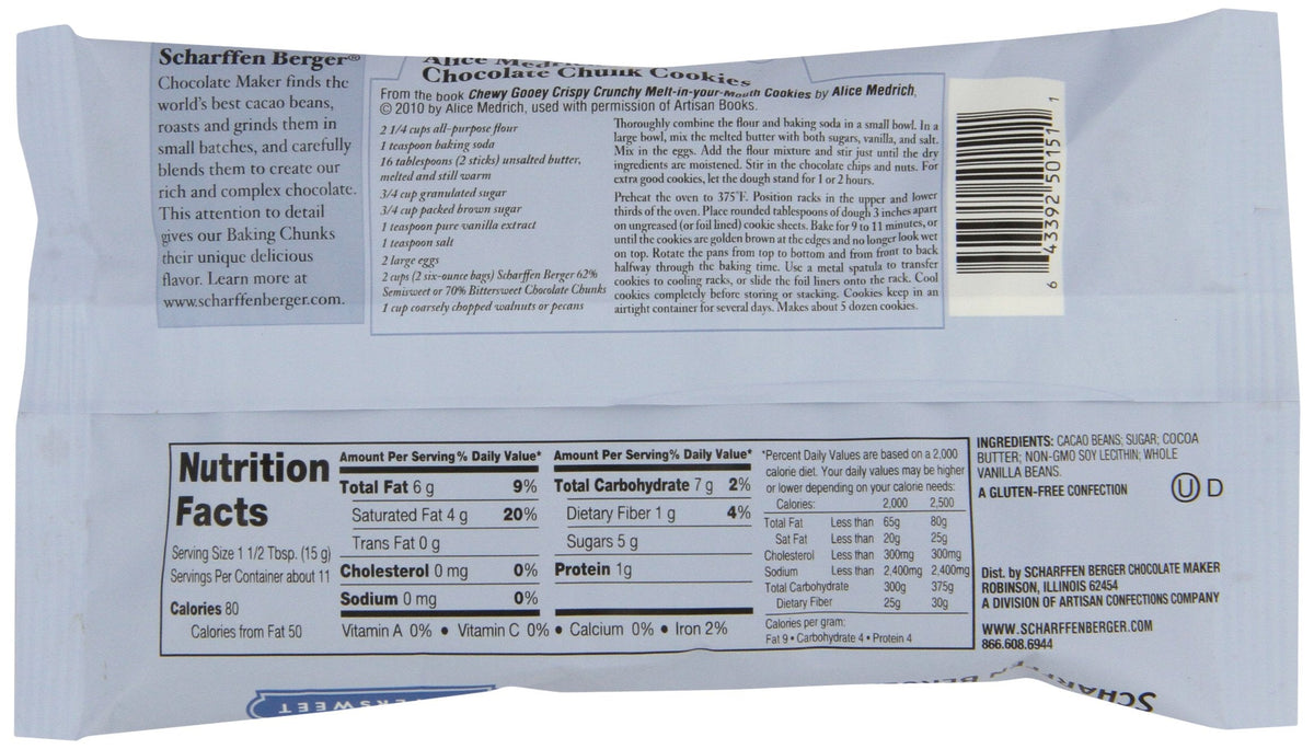 Scharffen Berger Bittersweet Dark Chocolate Baking Chunks, Case of 8, 7 Ounces