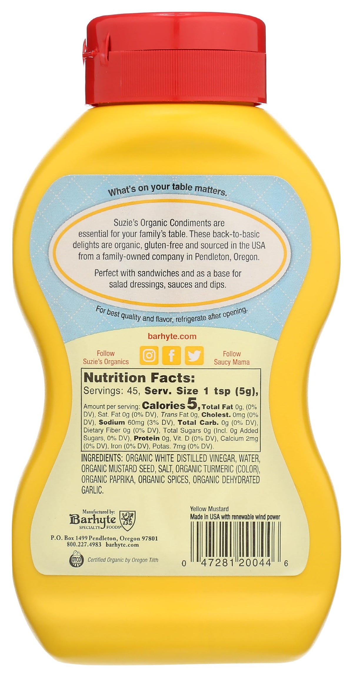 Suzie's Organics Organic Yellow Mustard, Case of 6, 8 Ounces