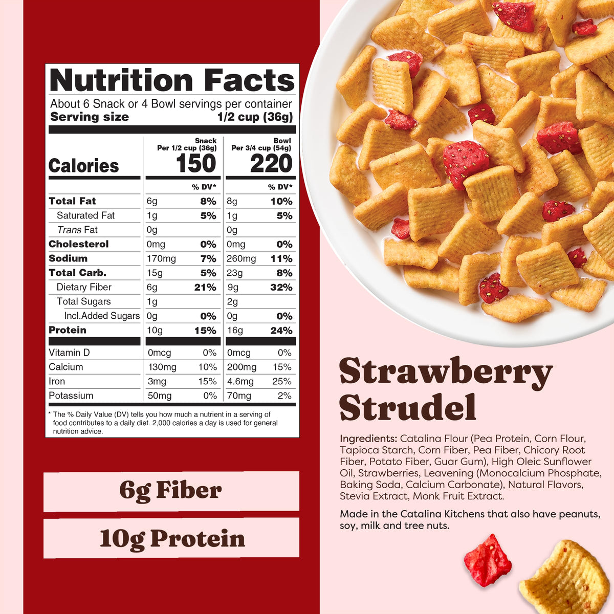 Catalina Crunch Strawberry Strudel Protein Cereal, Case of 6, 8 Ounce Boxes