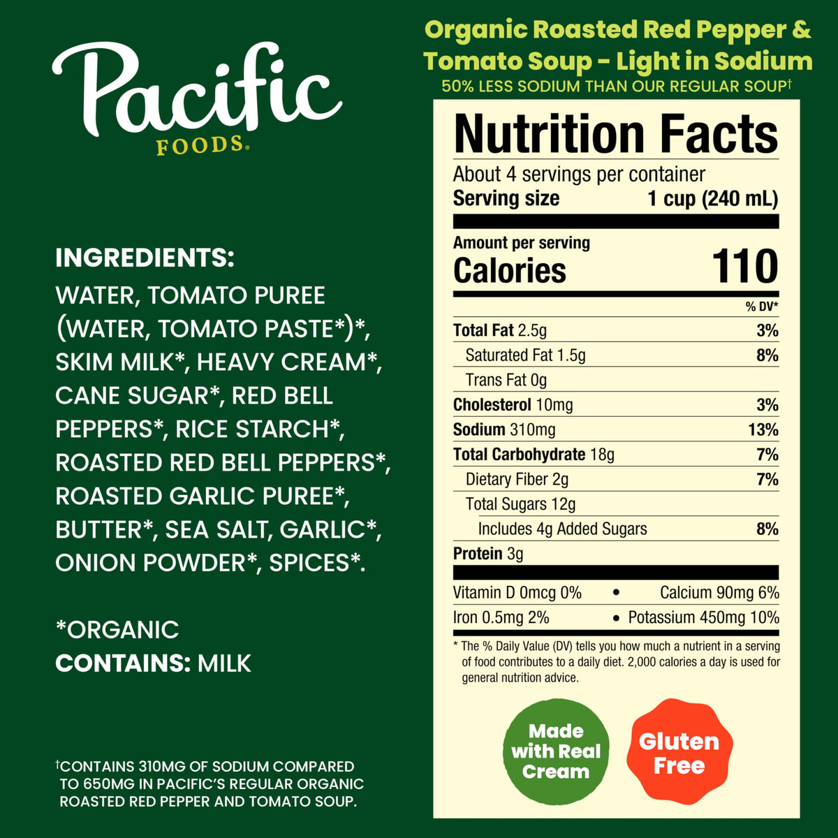 Pacific Foods Organic Low Sodium Roasted Red Pepper and Tomato Soup, Case of 12, 32 Fluid Ounce Cartons