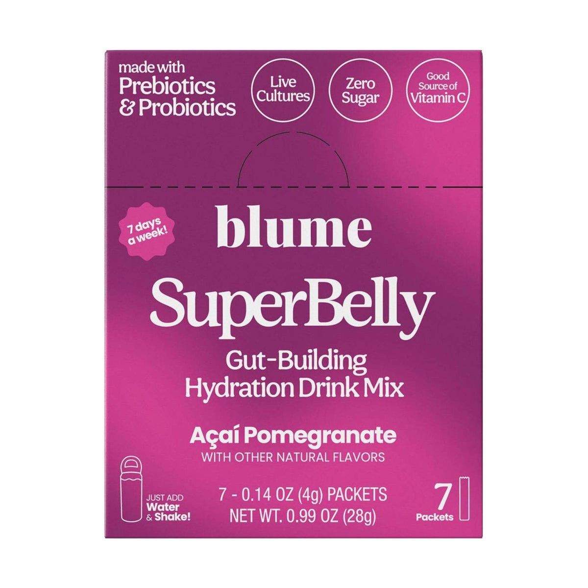Blume SuperBelly Acai Pomegranate Hydration Powder, 0.14 oz, Case of 7
