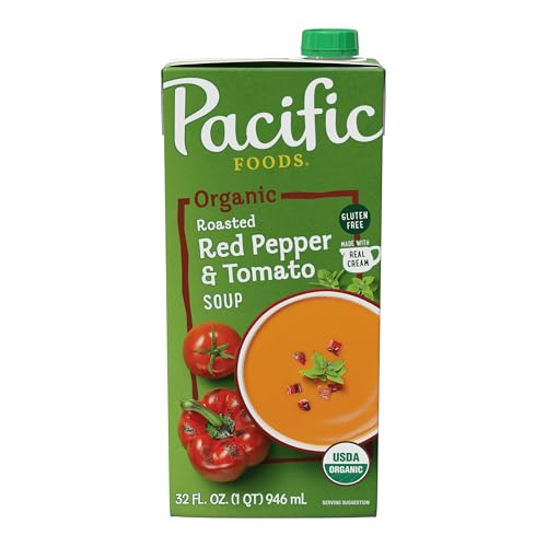 Pacific Foods Organic Roasted Red Pepper and Tomato Soup, 32 fl oz, Case of 12