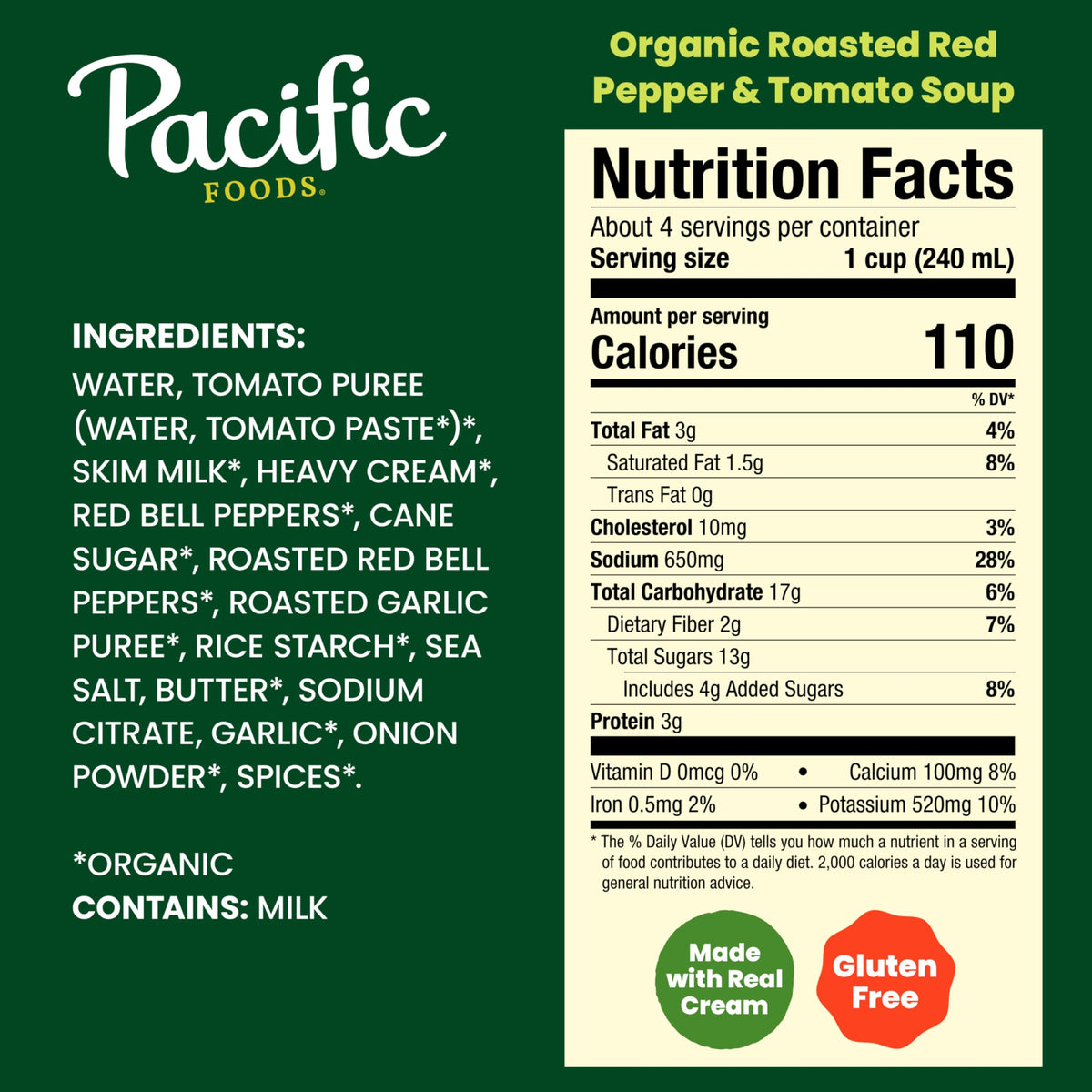 Pacific Foods Organic Roasted Red Pepper and Tomato Soup, 32 fl oz, Case of 12