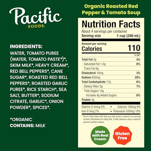 Pacific Foods Organic Roasted Red Pepper and Tomato Soup, 32 fl oz, Case of 12