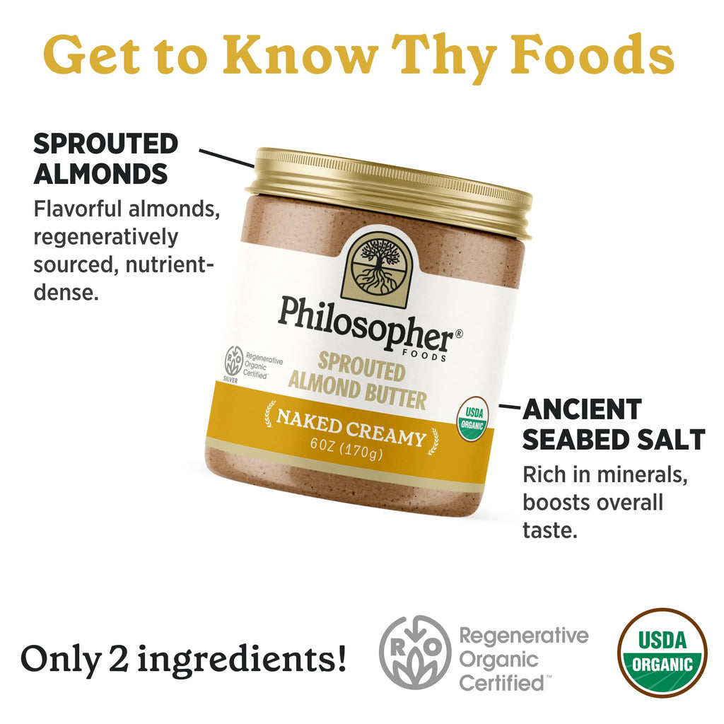 Philosopher Foods Organic Naked Creamy Almond Butter, 6 oz, Case of 6