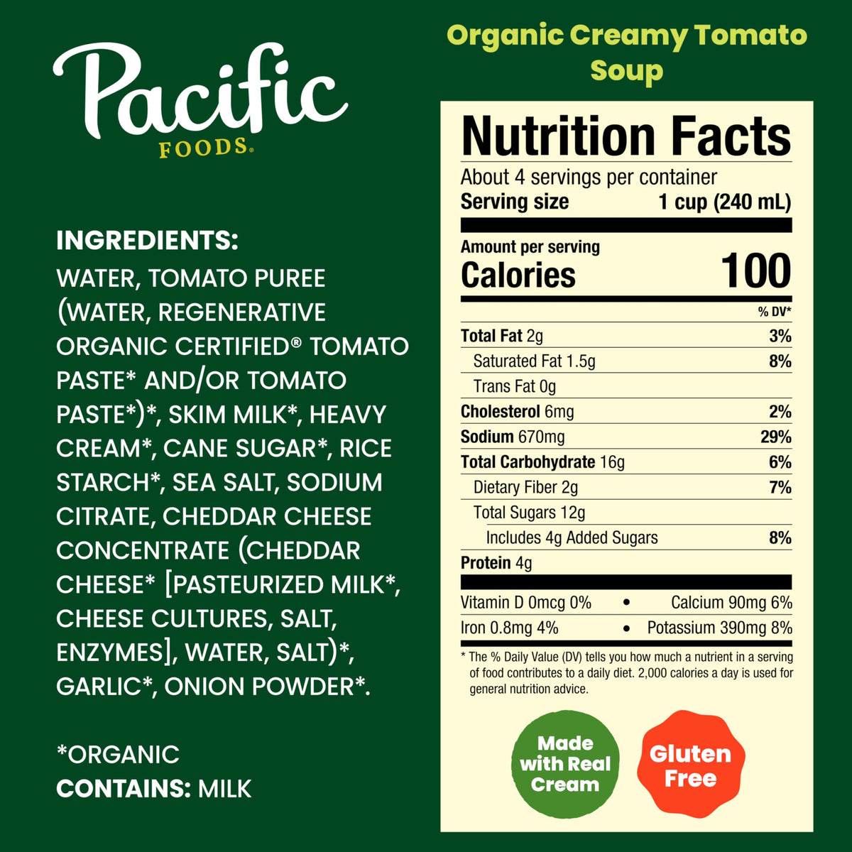 Pacific Foods Organic Creamy Tomato Soup, Case of 12, 32 Fluid Ounce