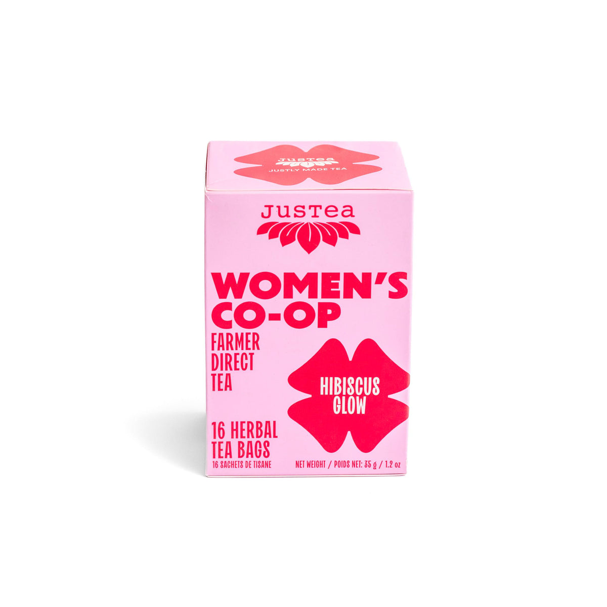 Justea Hibiscus Glow Tea Bags, Case of 6, 16 Count