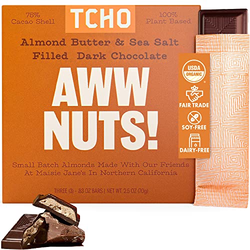 TCHO Organic Aww Nuts Almond Dark Chocolate Bar, Case of 10, 2.1 oz Bars