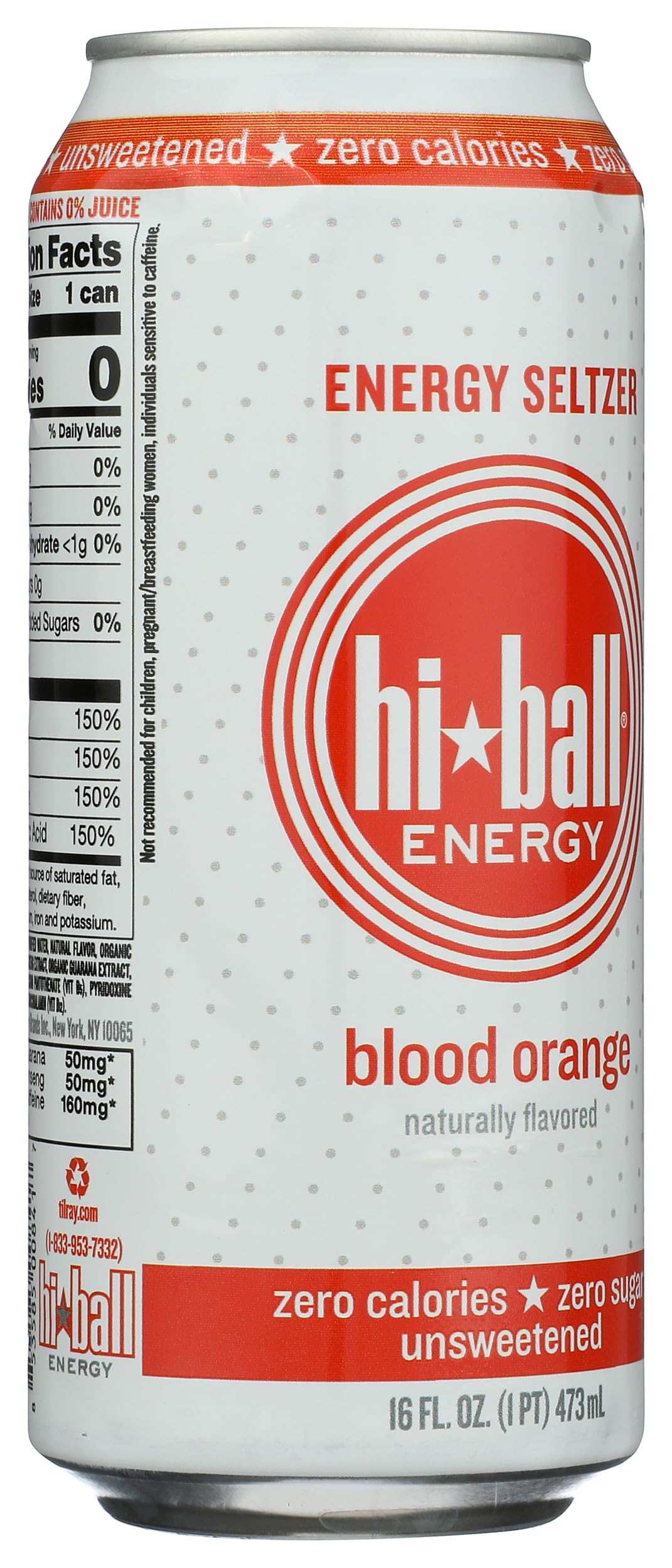 Hiball Blood Orange Energy Seltzer Water, Case of 12, 16 Fl Oz Cans