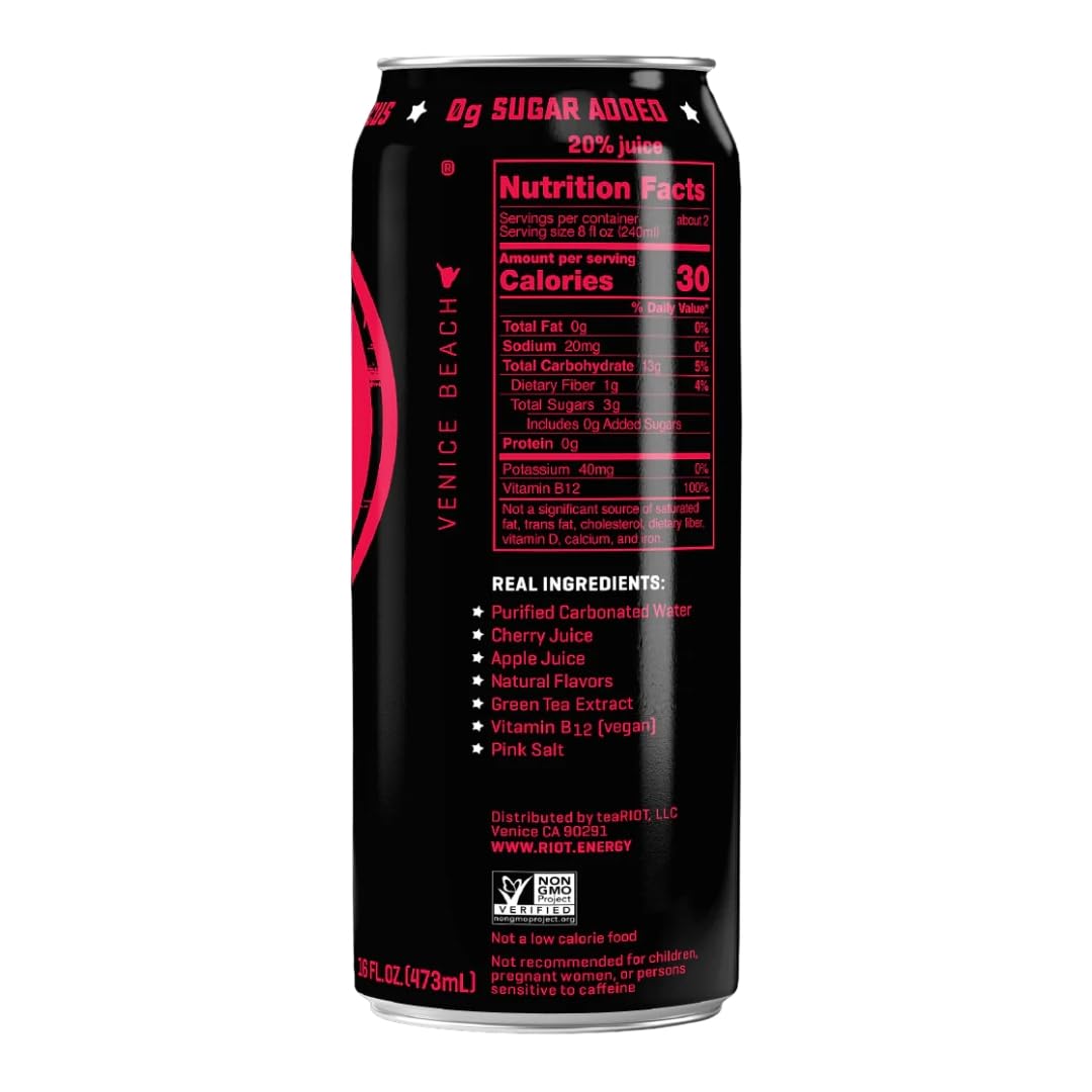 Riot Energy Cherry Watermelon Energy Drink, Case of 12, 16 Fl Oz Cans
