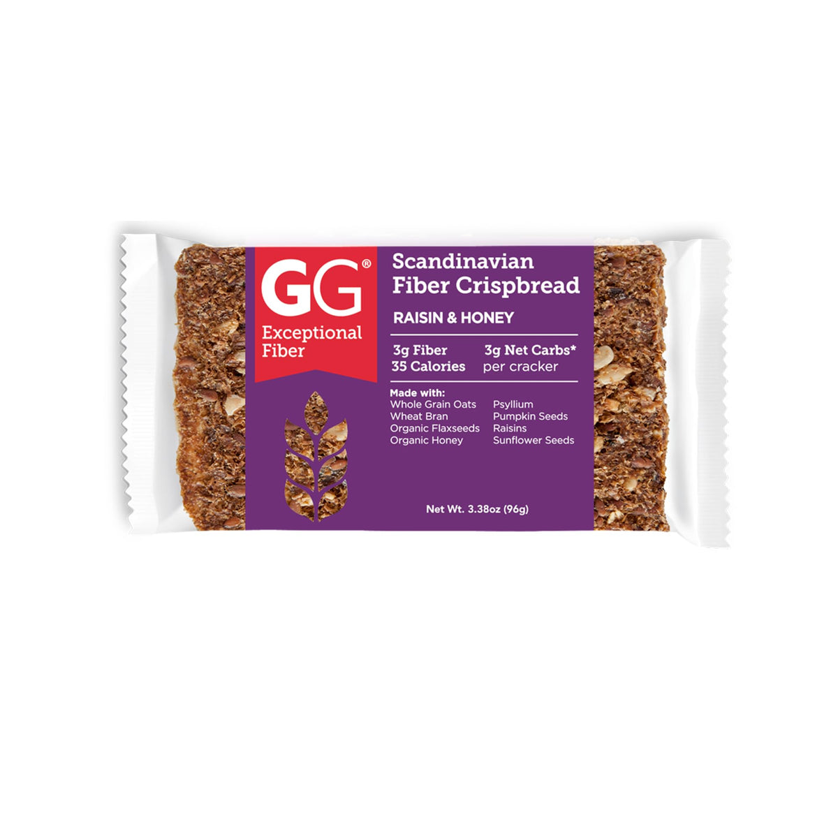 GG Unique Fiber Scandinavian Raisin and Honey Crispbread, Case of 8, 3.38 Ounce