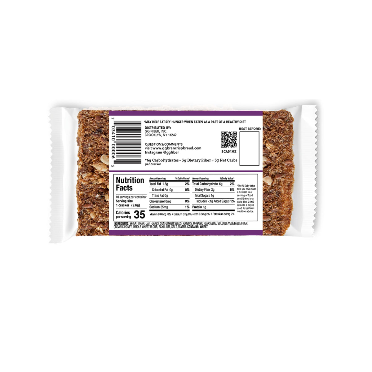 GG Unique Fiber Scandinavian Raisin and Honey Crispbread, Case of 8, 3.38 Ounce