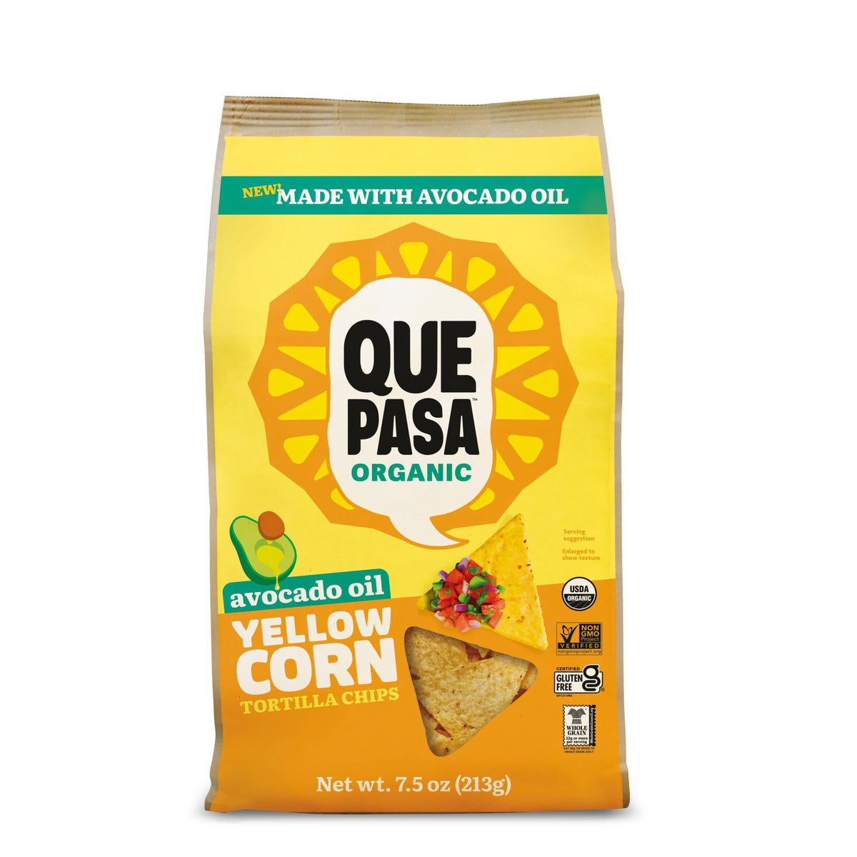 Que Pasa Organic Yellow Tortilla Chips, Case of 8, 7.5 Ounce