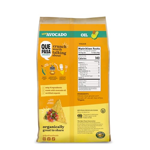 Que Pasa Organic Yellow Tortilla Chips, Case of 8, 7.5 Ounce