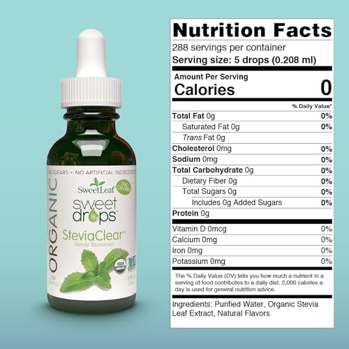 SweetLeaf Organic Clear Sweet Drops Stevia Sweetener, Case of 6, 2 Fluid Ounce