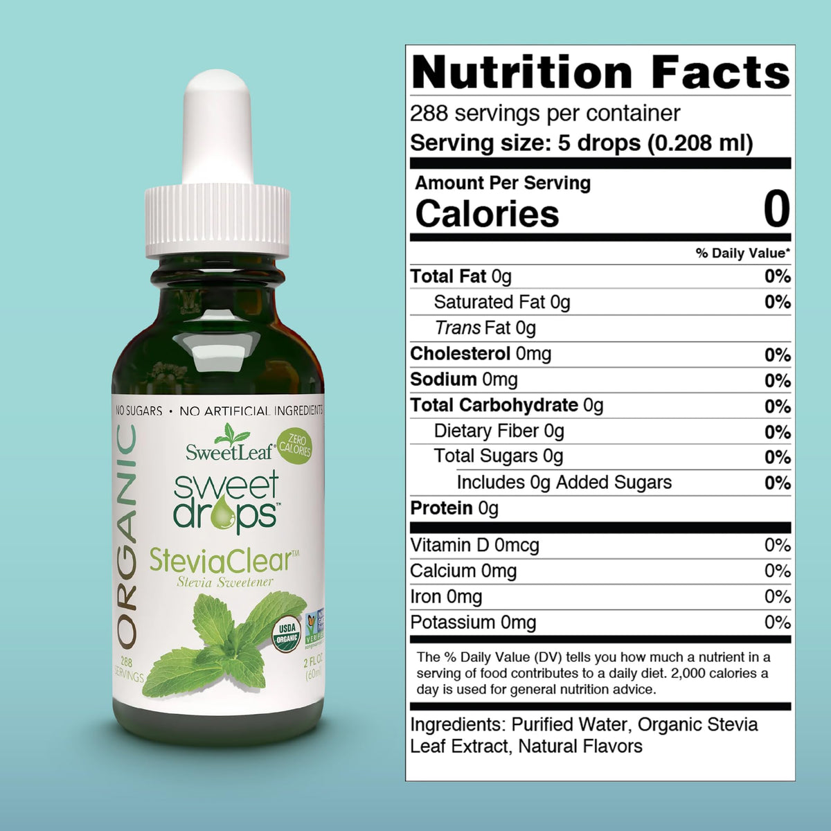 SweetLeaf Organic Clear Sweet Drops Stevia Sweetener, Case of 6, 2 Fluid Ounce