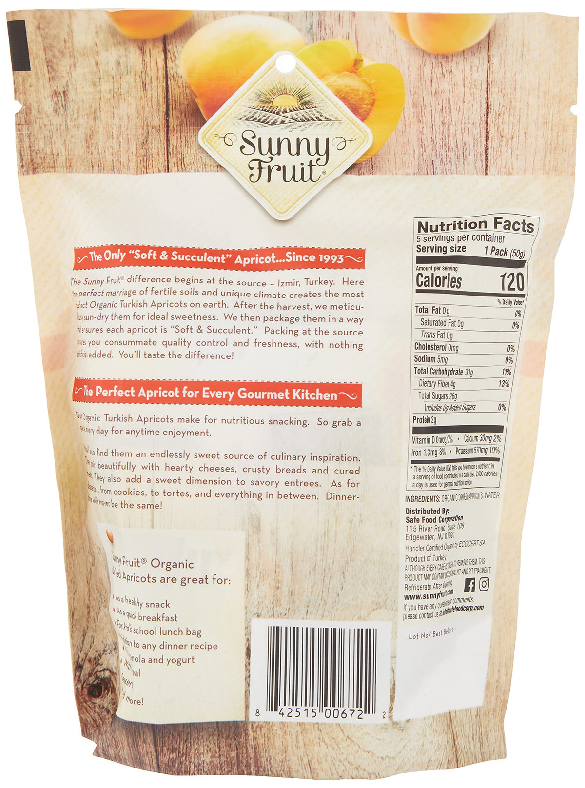 Sunny Fruit Organic Dried Apricots, Case of 6, 8.8 Ounce