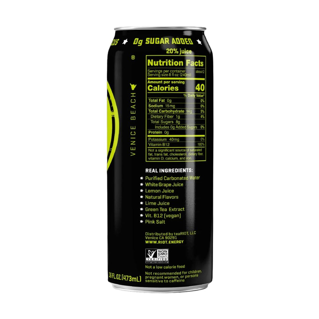 Riot Energy Citrus Lime Energy Drink, Case of 12, 16 Fluid Ounce Cans