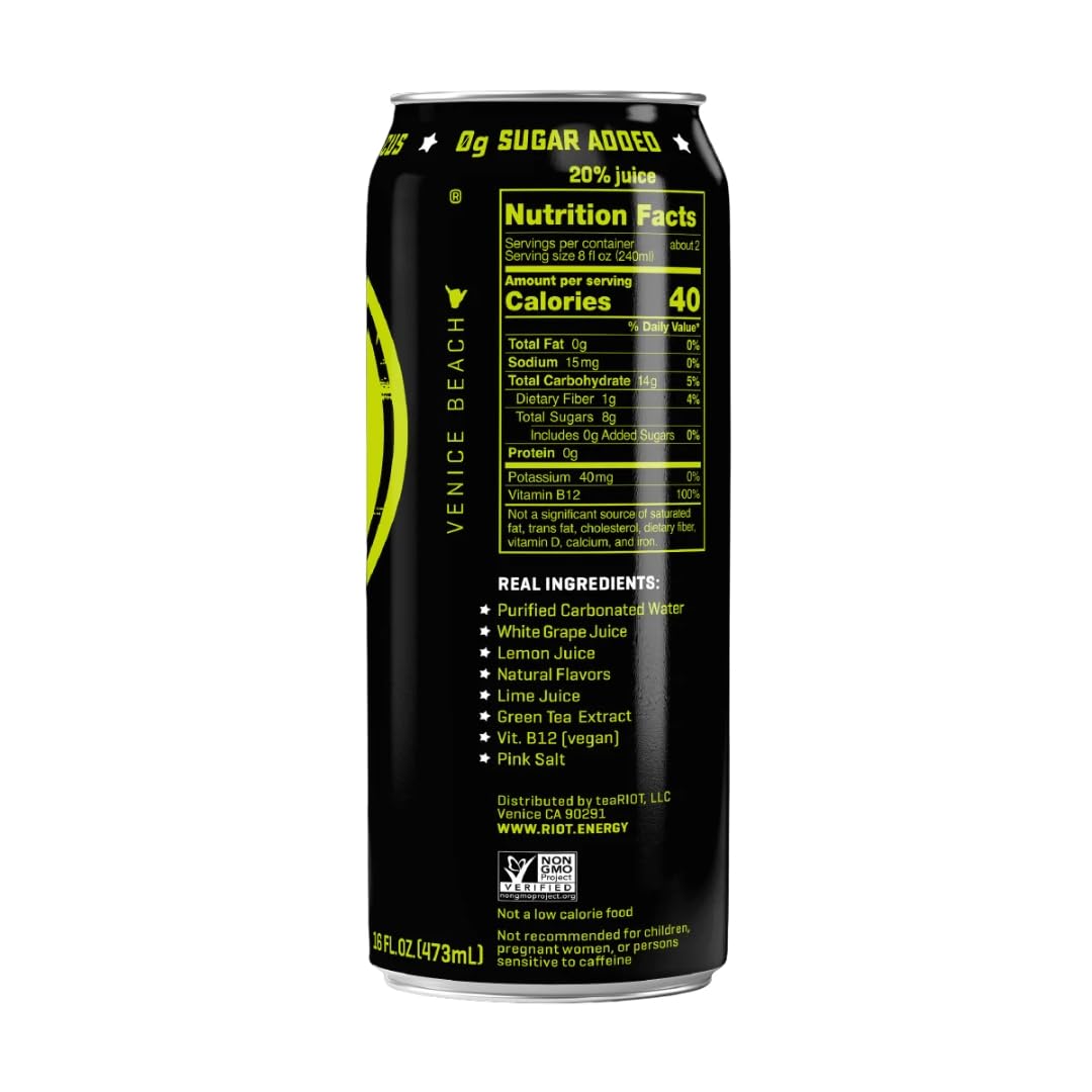 Riot Energy Citrus Lime Energy Drink, Case of 12, 16 Fluid Ounce Cans