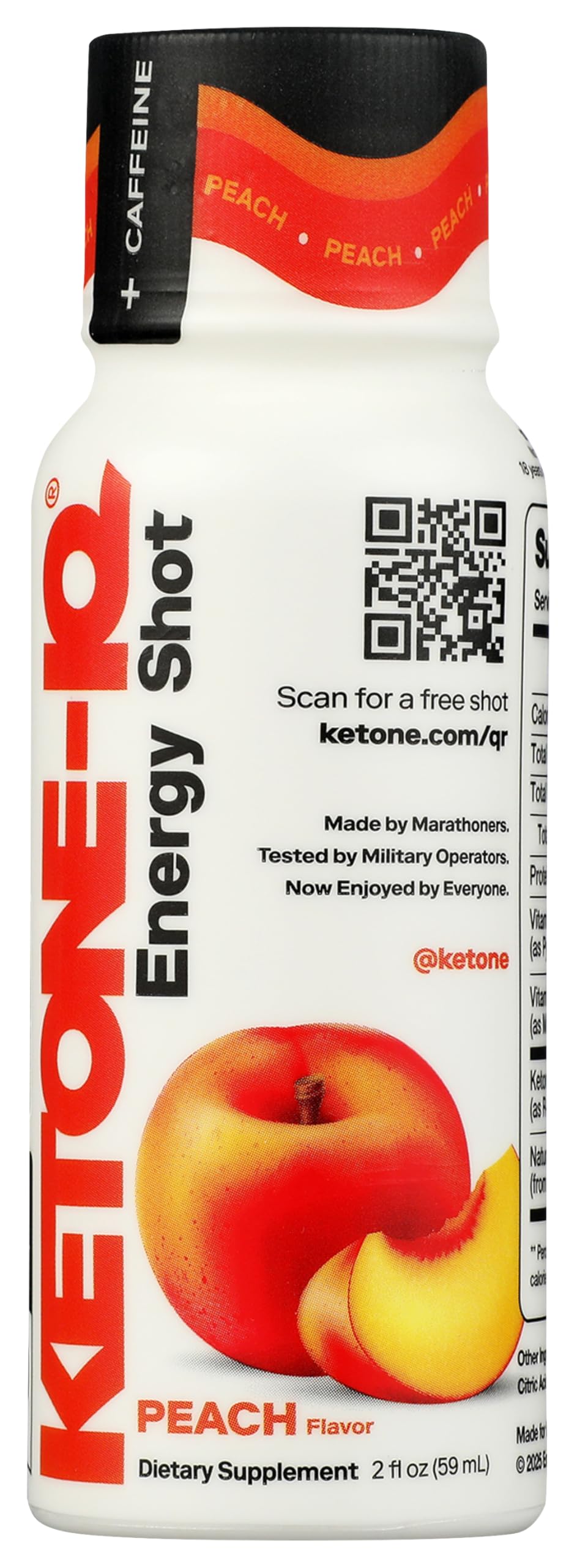 Ketone-IQ Caffeine Peach Shot, Case of 6, 2 Ounce
