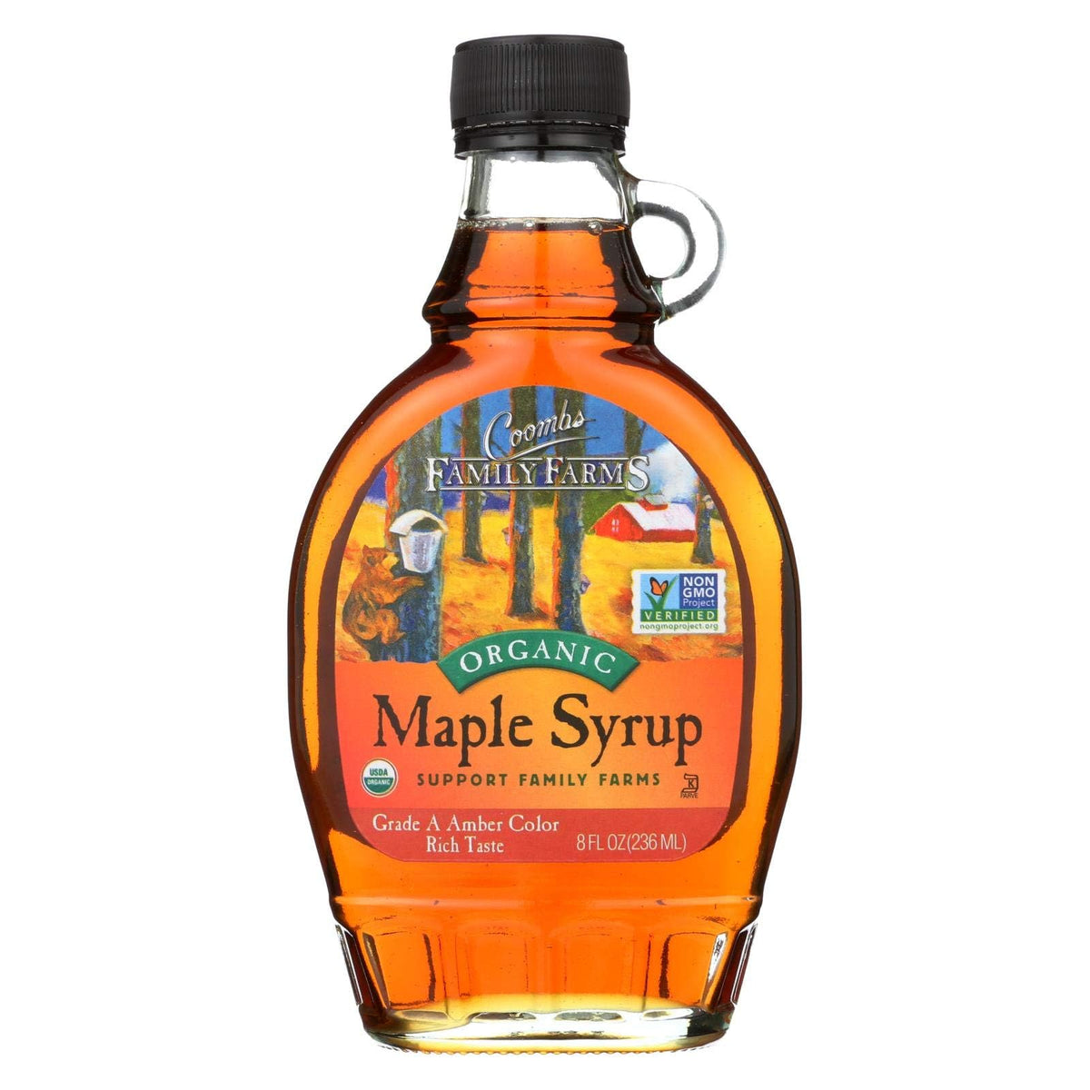 Coombs Family Farms Organic Grade A Amber Maple Syrup, Case of 12, 8 Fluid Ounce Glass Bottles