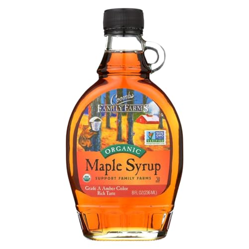 Coombs Family Farms Organic Grade A Amber Maple Syrup, Case of 12, 8 Fluid Ounce Glass Bottles