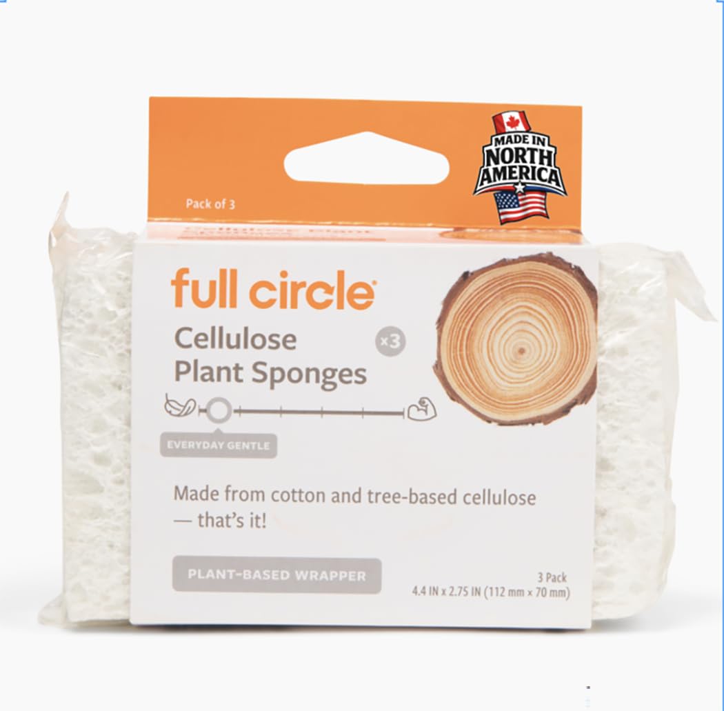 Full Circle Plain Jane Natural Cellulose Kitchen Sponges, Case of 6, 3 Count
