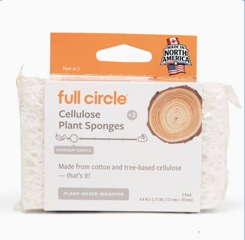 Full Circle Plain Jane Natural Cellulose Kitchen Sponges, Case of 6, 3 Count