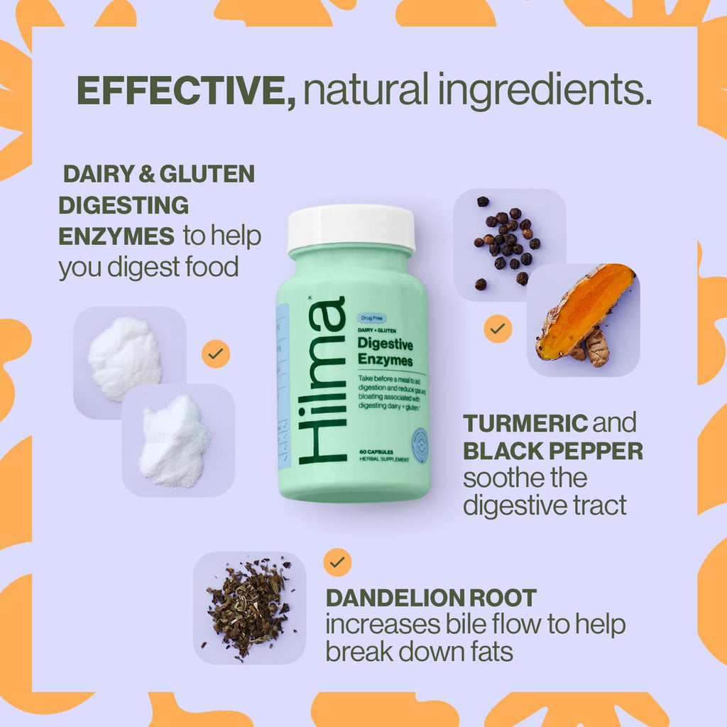 Hilma Dairy and Gluten Digestive Enzymes Herbal Supplement, 30 Count
