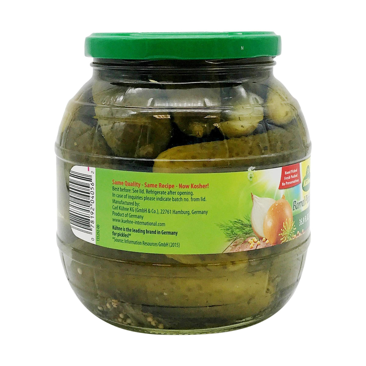 Kuhne Pickle Barrel Pickles, Case of 6, 35.9 Oz Jars