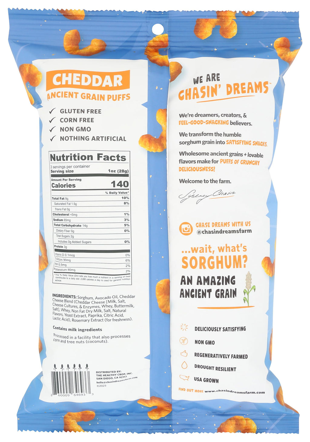 Chasin' Dreams Farm Cheddar Ancient Grain Puffs, Case of 6, 4 oz