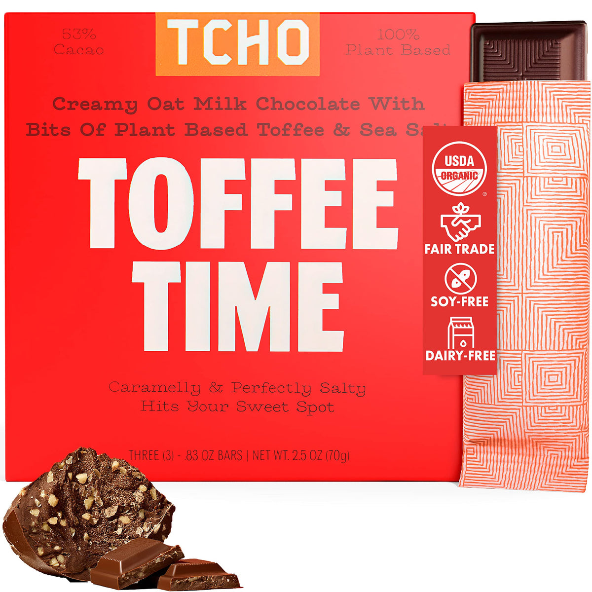 TCHO Chocolate Organic Toffee Time Chocolate Bar, Case of 10, 2.1 Oz Bars