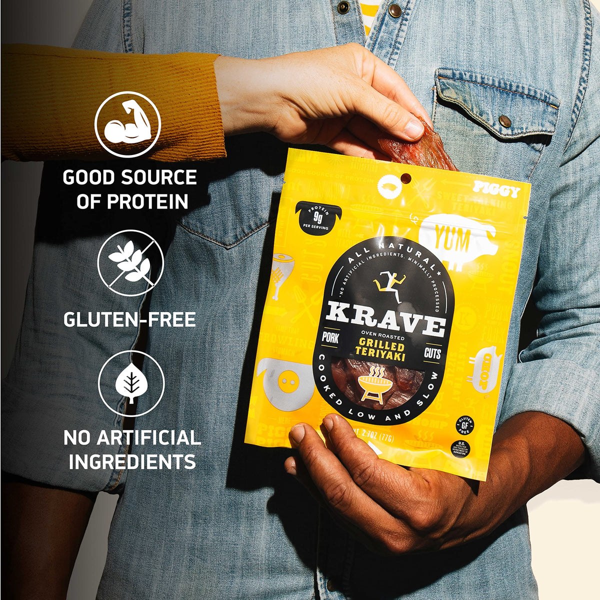 Krave Sweet Grilled Teriyaki Pork Cuts, Case of 8, 2.5 Oz Packs