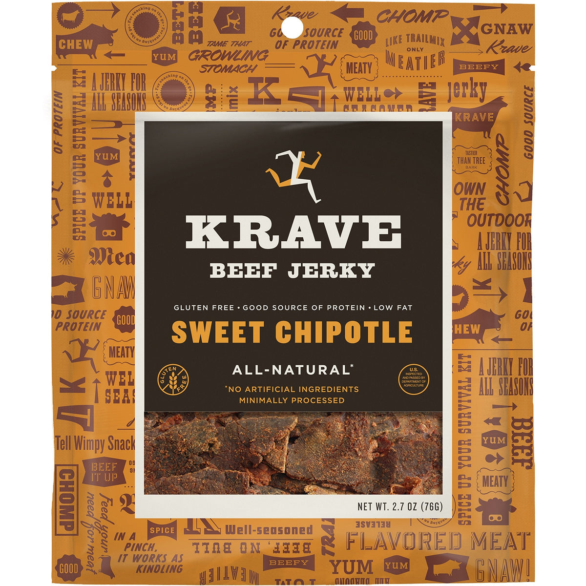 Krave Sweet Chipotle Beef Cuts, Case of 8, 2.5 Ounce Bags