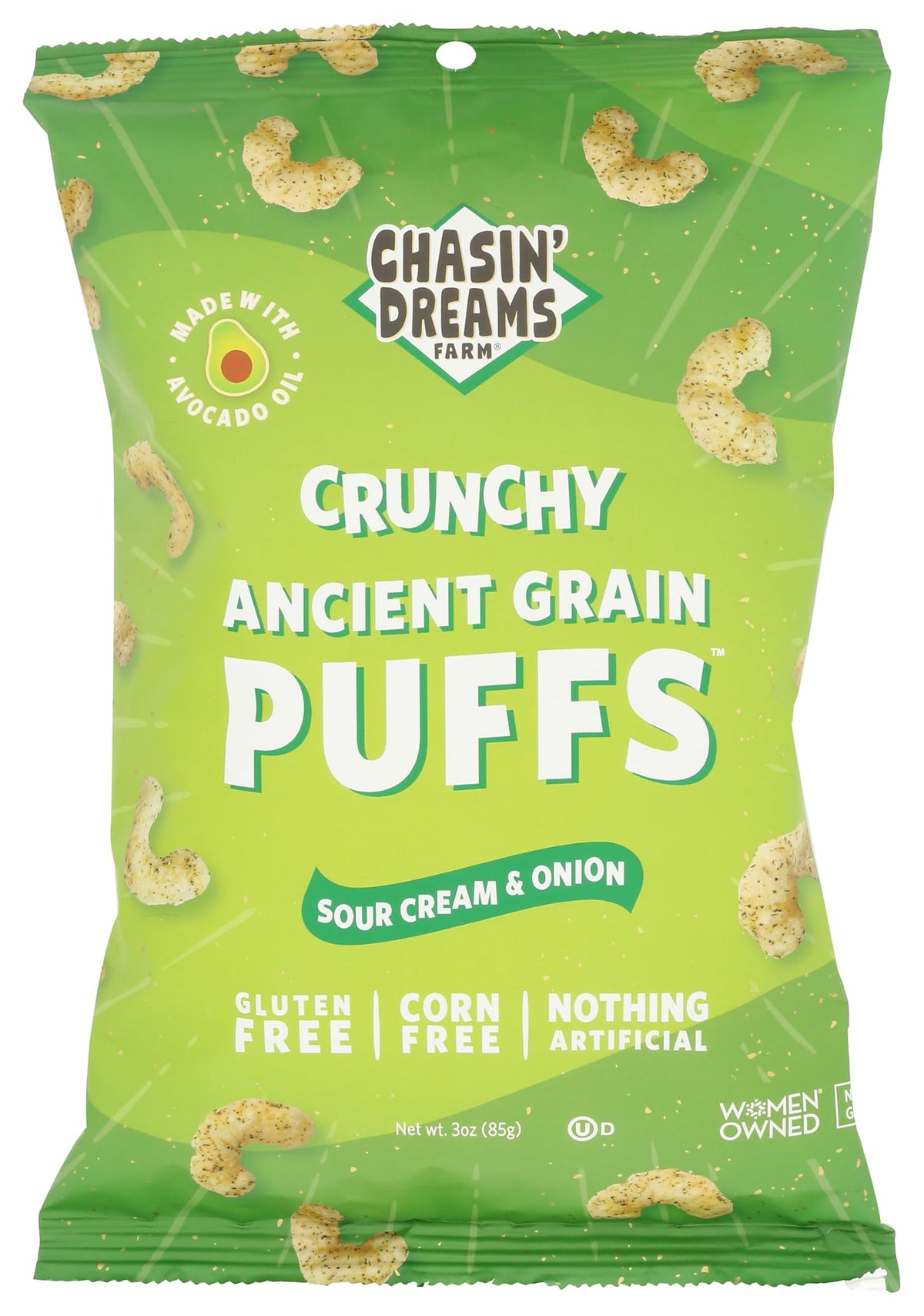 Chasin' Dreams Farm Ancient Grain Puffs Sour Cream and Onion, Case of 6, 4 Ounce