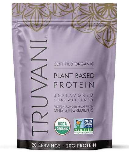 Truvani Organic Unflavored Plant Protein Powder, 19.75 Ounce Container