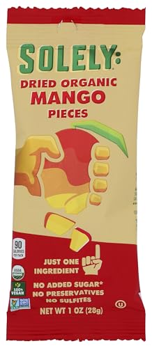 Solely Organic Dried Mango Fruit Pieces, Case of 12, 1 Ounce Bags