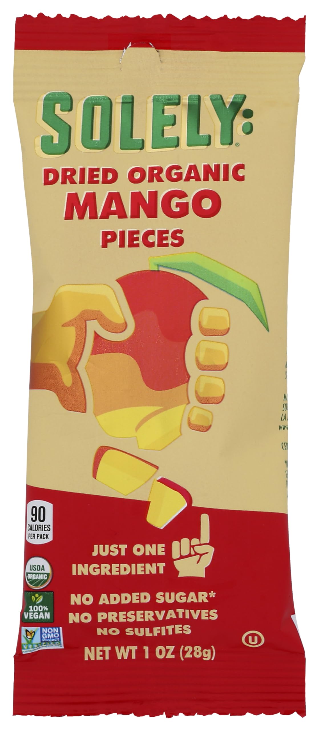 Solely Organic Dried Mango Fruit Pieces, Case of 12, 1 Ounce Bags