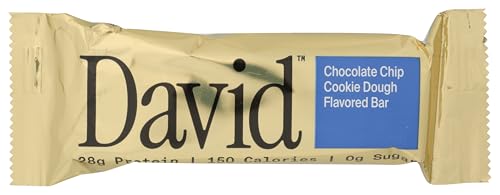 David Protein Chocolate Chip Cookie Dough Protein Bars, Case of 12, 2.19 Ounce