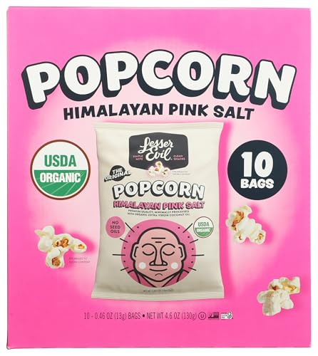 LesserEvil Organic Himalayan Pink Salt Popcorn, 10 x 0.46 oz (Case of 6)