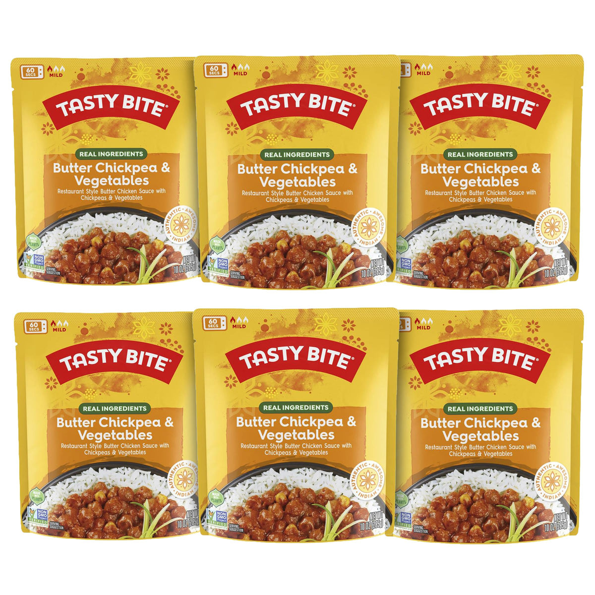 Tasty Bite Butter Chickpea And Vegetable Entree, Case of 6, 10 Ounces Each