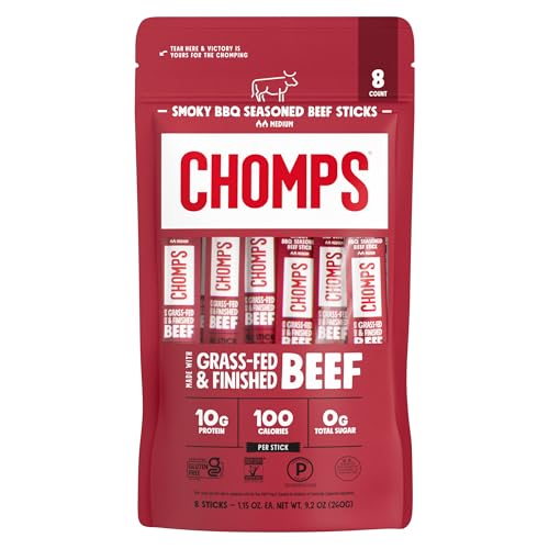 Chomps Smoky BBQ Beef Jerky Snack Sticks, Case of 8, 9.2 Ounce